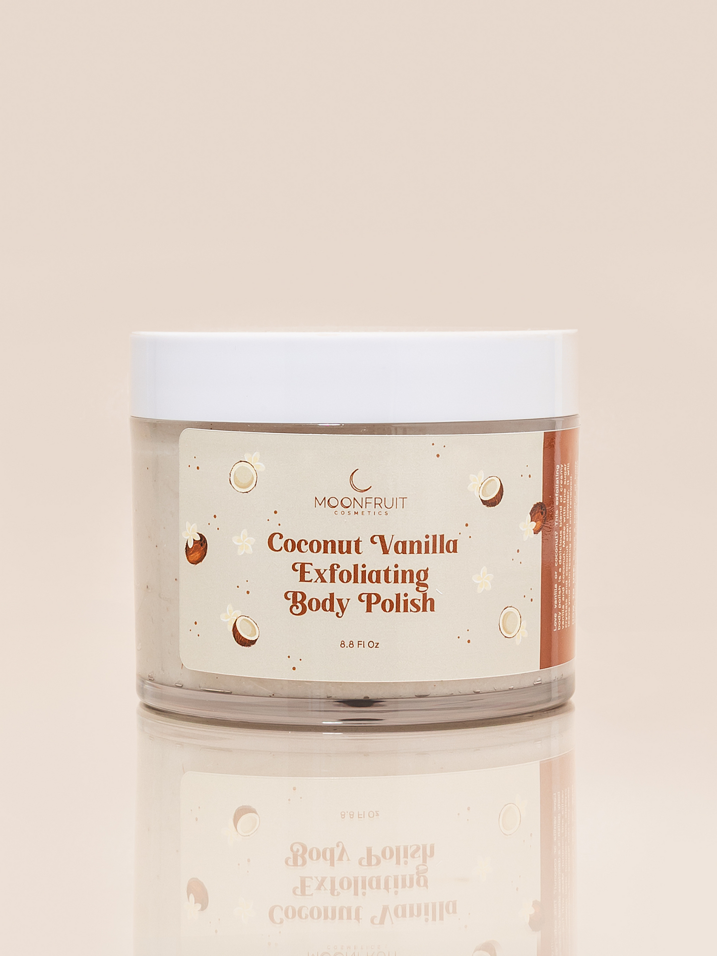 MoonFruit Coconut Vanilla body scrub– This 8 oz jar Made with natural ingredients, this whipped body polish gently removes dead skin cells while deeply moisturizing, leaving your skin soft, smooth, and delicately scented with tropical coconut and warm vanilla. Perfect for a refreshing summer glow or everyday self-care rituals.