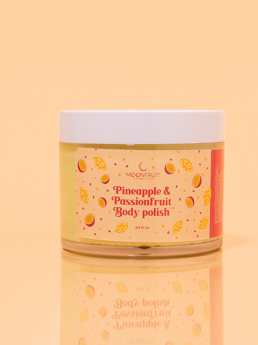 Pineapple passionfruit body scrub–  This 8 oz jar Made with natural ingredients, this whipped body polish gently removes dead skin cells while deeply moisturizing, leaving your skin soft, smooth, and delicately scented with tropical coconut and warm vanilla. Perfect for a refreshing summer glow or everyday self-care rituals.
