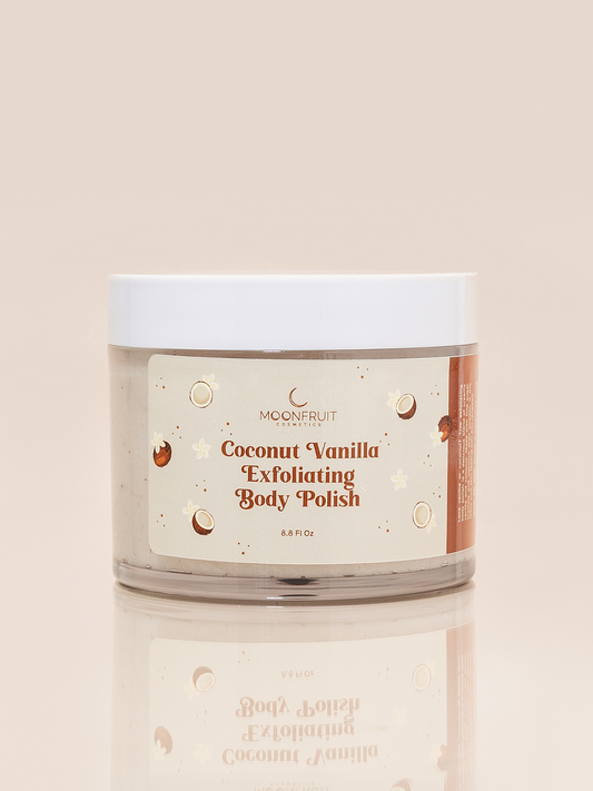 MoonFruit Coconut Vanilla body scrub–  This 8 oz jar Made with natural ingredients, this whipped body polish gently removes dead skin cells while deeply moisturizing, leaving your skin soft, smooth, and delicately scented with tropical coconut and warm vanilla. Perfect for a refreshing summer glow or everyday self-care rituals.
